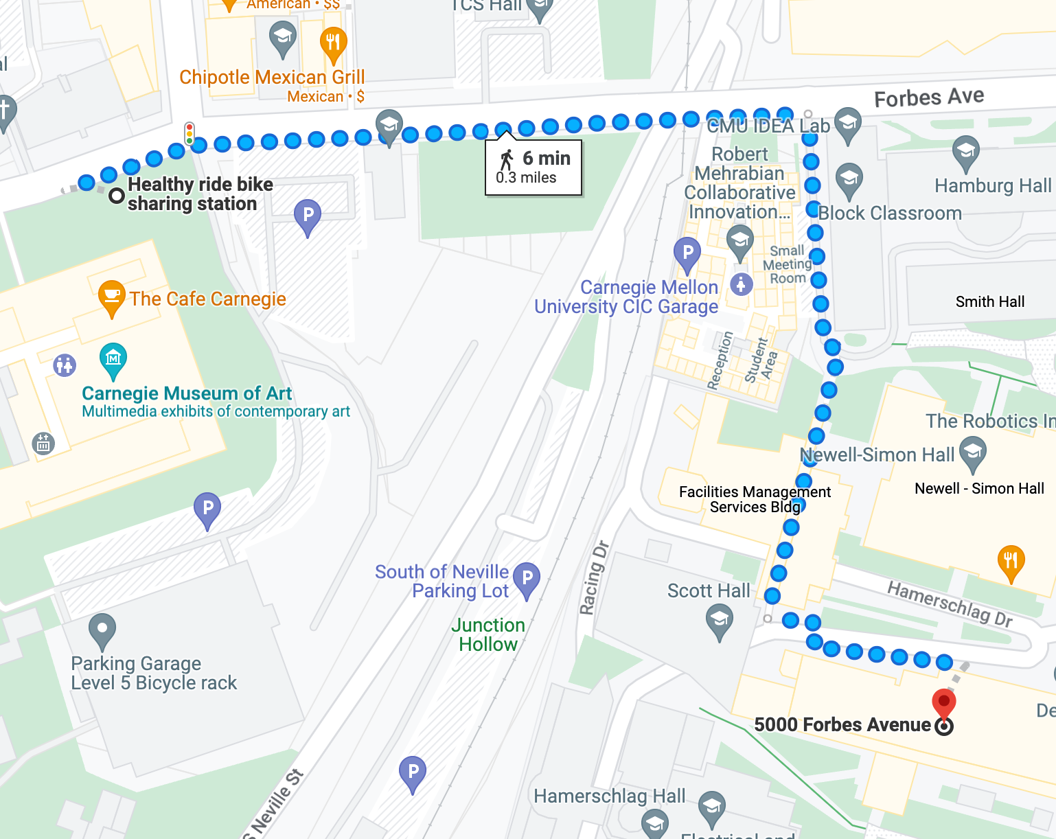 Bikeshare station to Wean Hall.